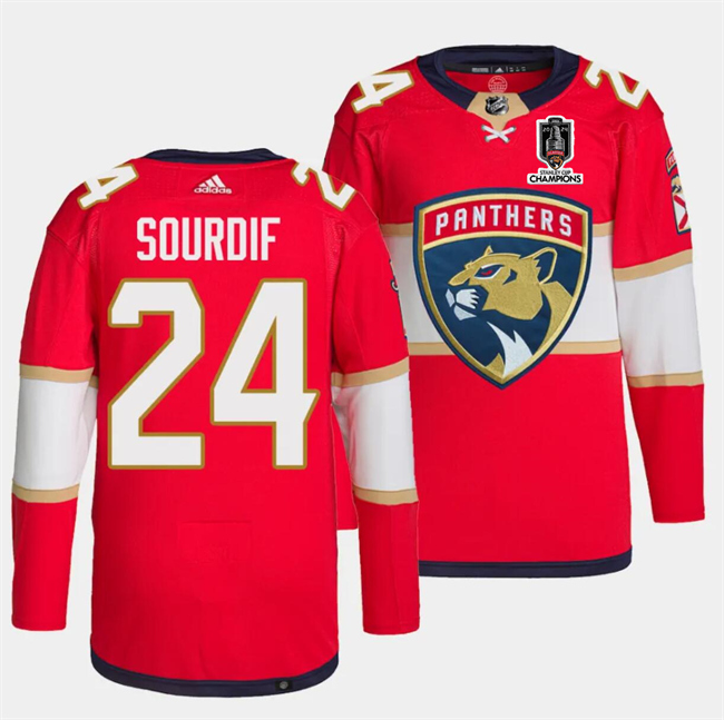 Men's Florida Panthers #24 Justin Sourdif Red Home 2024 Stanley Cup Champions Stitched Jersey Men's Florida Panthers #24 Justin Sourdif Red Home 2024 Stanley Cup Champions Stitched Jersey